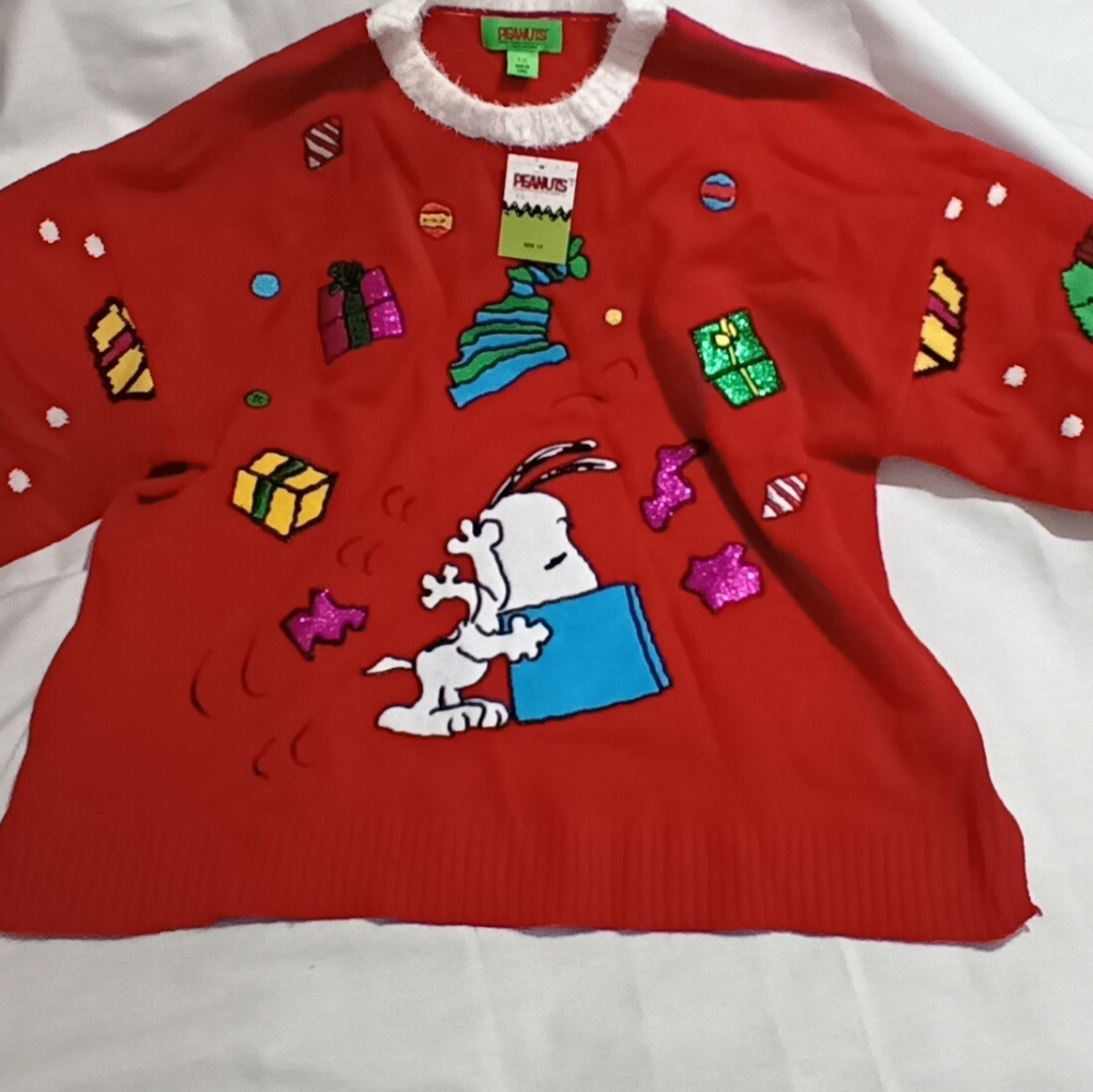 NWT PEANUTS SNOOPY Red  Christmas Sweater Plus Size 1X